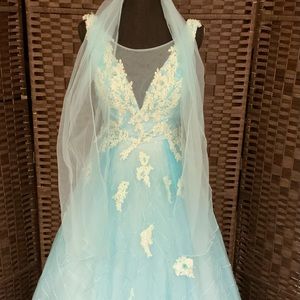 Gorgeous Aqua Color Evening Gown